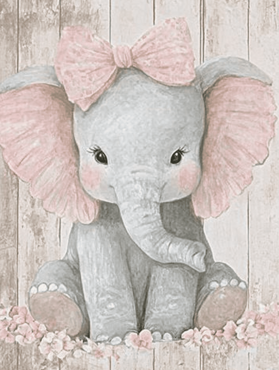 Cute Elephant with Bow Wall Art/Canvas Print， Perfect for Nursery Decor，  Baby Girl Room Decor， Bedroom Decor， Living Room Decor， and Girls Room Decor  - Walmart.com, image size:928x1232