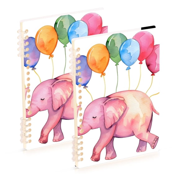 Cute Elephant with Colorful Ballons Watercolor Notebook Detachable Coil Notebook Diary Plan Book A5 Size 60 Pages 1 Pack