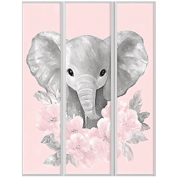Cute Elephant with Pink Flowers Canvas Wall Art,Suitable for Nursery,Bedroom,Living Room,Bathroom,Kids Room Decoration.