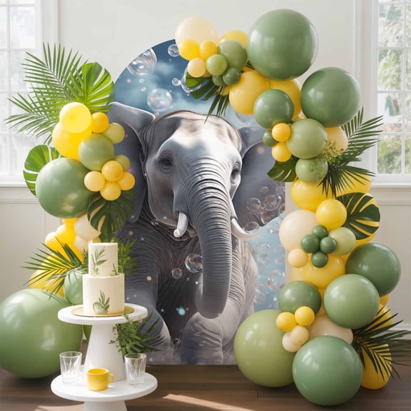 Cute Elephants Arch Backdrop Cover, 6FT, Fantasy Bubbles Spandex Arch Covers Double-Sided Backdrop for Wedding Birthday Party Photo Background Decoration