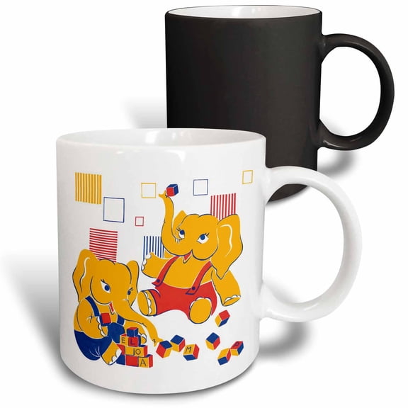 3drose, Cute Elephants Building Blocks, 11oz Magic Transforming Mug