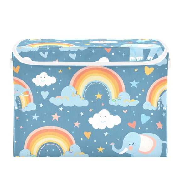 Cute Elephants Clouds Rainbows Hearts Stars Foldable Storage Bin with Lid and Handle Collapsible Storage Box 16.5 x 12.6 x 11.8 inches