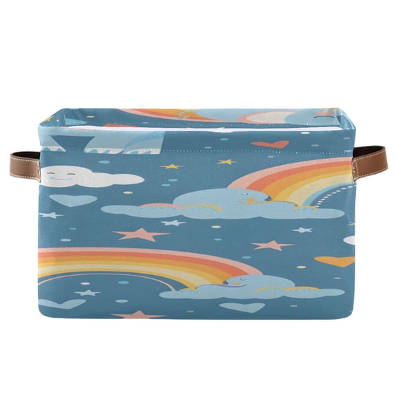 Cute Elephants Clouds Rainbows Hearts Stars Square Storage Bins with Handles Collapsible Containing Box 1 Pack