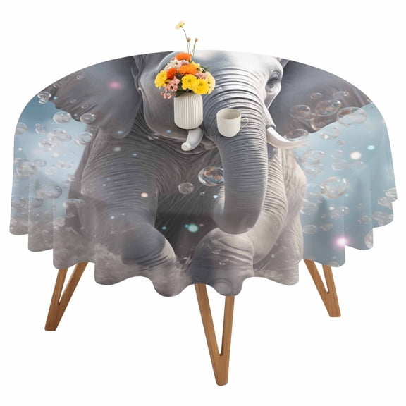 Cute Elephants Round Tablecloth 54 inches Fantasy Bubbles Waterproof Oil-Proof Table Cloth Round Table Cover for Holiday Party Picnic Dinner Decor Indoor and Outdoor Use