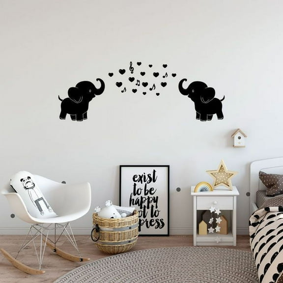 Cute Elephants Singing Baby Elephants Silhouette Cartoon Vinyl Wall Art Wall Sticker Wall Decal Decoration For Home Room Kids Room Nursery Room Girls Boys Décor Design Style Size (18x20 inch)