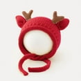 thumbnail image 1 of Cute Elk Antlers Baby Hat Winter Warm Knitted Baby Boy Girl Cap Ear Protection Hats Solid Color Kids Children Cap Beanies bonnet (red), 1 of 7