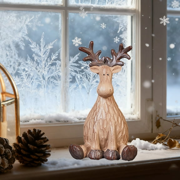 Cute Elk Statues,Deer Decoration for Holiday, Collectible Elk Figurine with Modern Style and Craftsmanship, Display Ornament for Shelf Bedroom