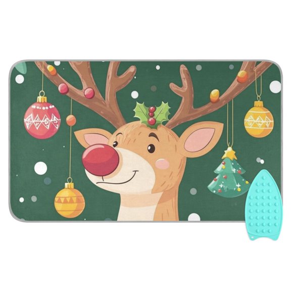 Cute Elk with Christmas Lights Ironing Mat Blanket Portable Travel Ironing Pad Heat Resistant Pad 47.2" x 27.6