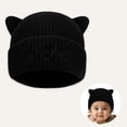 thumbnail image 1 of Cute Embroidered Cat Knit Hat for Kids Winter Warmer Cozy with Soft Yarn and Ear Detail Ideal for Daily Outdoor Seasonal Wear, 0-6Months, Black, 1 of 5