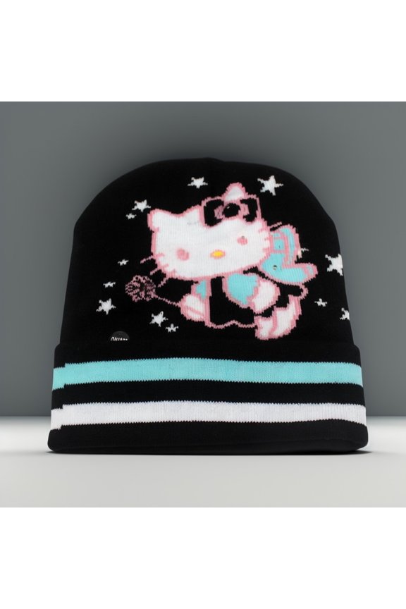 Cute Embroidered Kitty Cat Knitted Hat Women Warm Earmuff Wool Hat Autumn and Winter Large Head Circumference Pullover Cold Hat
