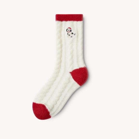 Cute Embroidered Plush Christmas Stocking Christmas Long Socks Coral Fleece Winter Plush Thickened Warm Confinement Floor Socks Men And Women Couple Sleep Socks
