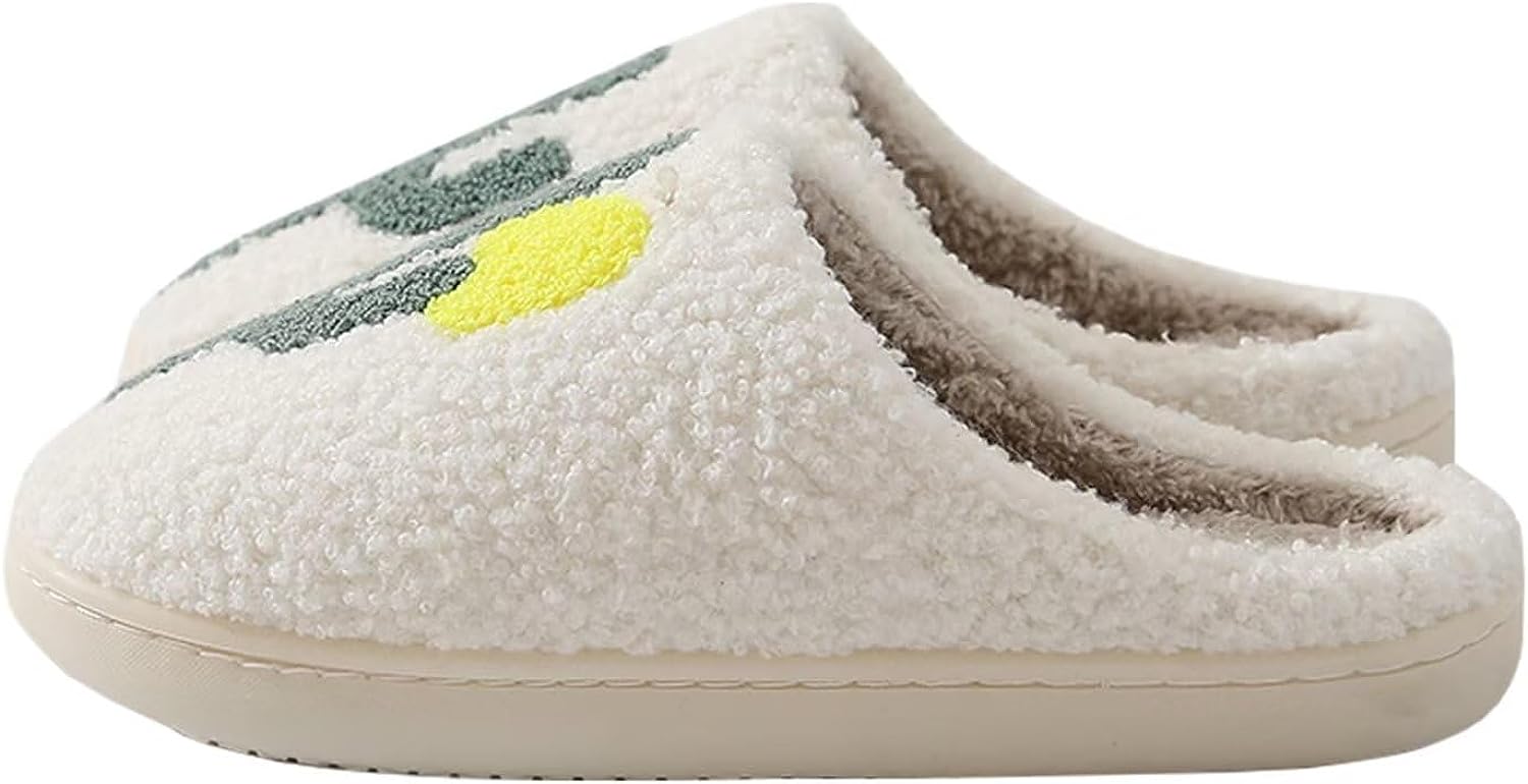 Cute Embroidered Slippers Fuzzy Cozy House Shoes Womens Indoor