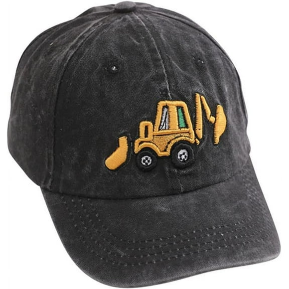 Cute Embroidery Excavator Kids Baseball Cap Adjustable Cotton Washed Vintage Cowboy Hat for Boys Girls Age 2-8