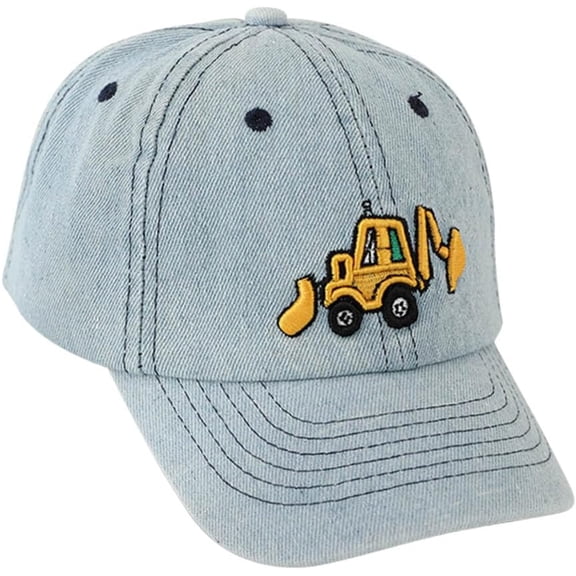Cute Embroidery Excavator Kids Baseball Cap Adjustable Cotton Washed Vintage Cowboy Hat for Boys Girls Age 2-8