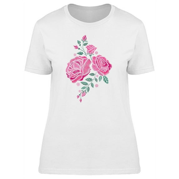 Cute Embroidery Pink Roses T-Shirt Women -Image by Shutterstock, Female Small