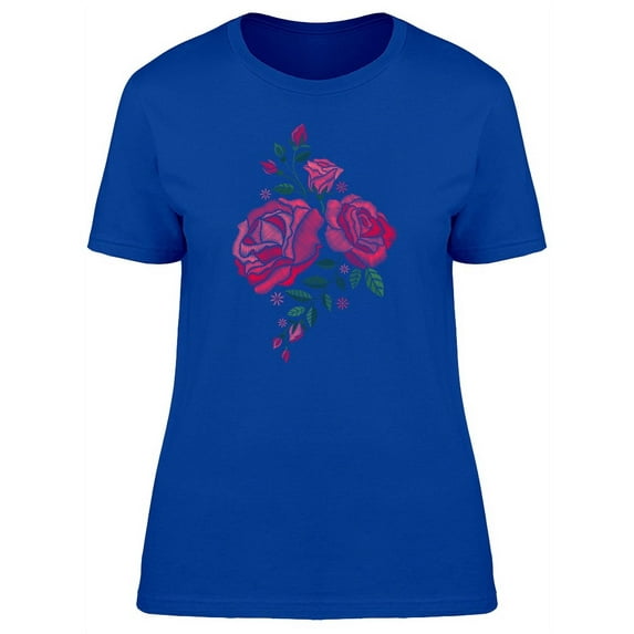 Cute Embroidery Red Roses T-Shirt Women -Image by Shutterstock, Female Large