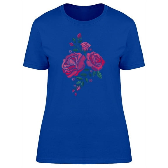 Cute Embroidery Red Roses T-Shirt Women -Image by Shutterstock, Female Small