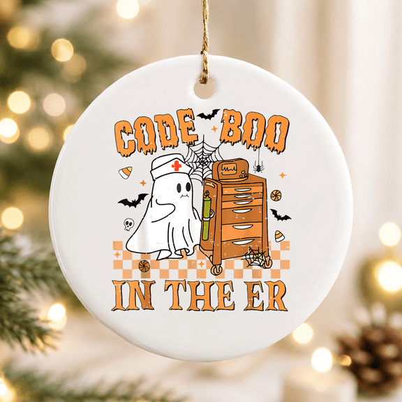 Cute Emergency Department Code Boo in the ER Nurse Halloween Christmas Ornament, Holiday Decor Gift, Ceramic Ornament