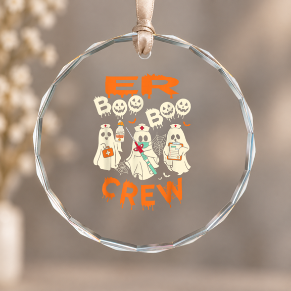 Cute Emergency Department ER Nurse Theme Ornament, Indoor Decoration, Circle Glass Ornament