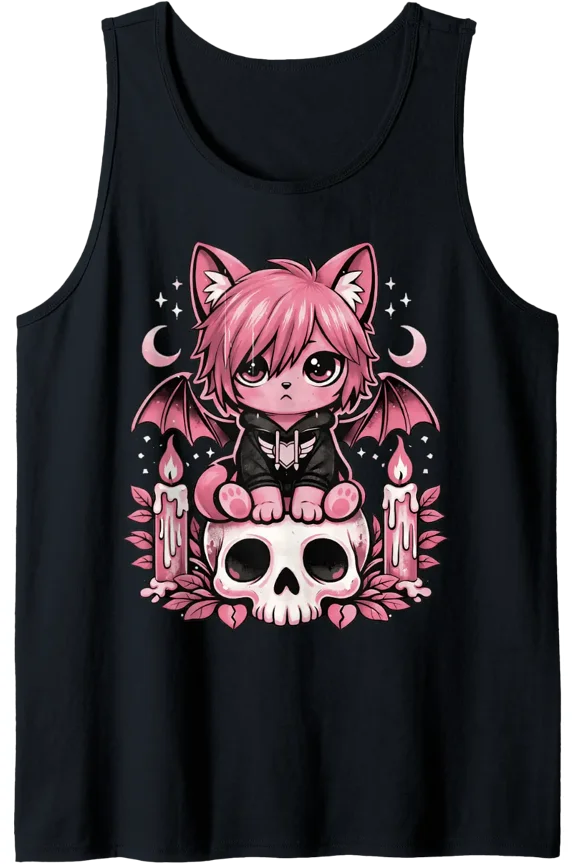 Cute Emo Cat Bat Pastel Goth Gothic Girl Tank Top Size S-3XL