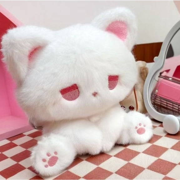 Cute Emo Cat Plush Toy 6.3 in, Small Sitting Cat Stuffed Animal Doll, Kawaii Kitty Plush Figure, Mini Soft Cat Plush for Desk Shelf Bed Decor, Gift for Cat Lovers