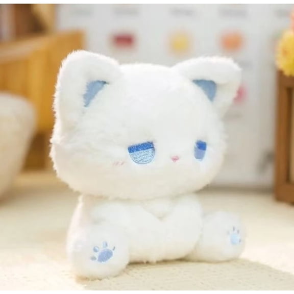 Cute Emo Cat Plush Toy 6.3 in, Small Sitting Cat Stuffed Animal Doll, Kawaii Kitty Plush Figure, Mini Soft Cat Plush for Desk Shelf Bed Decor, Gift for Cat Lovers