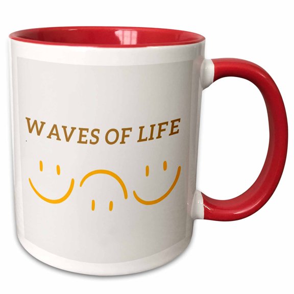 3drose, Cute Emoji with Text of Waves of Life, 11oz Two-tone Red Mug