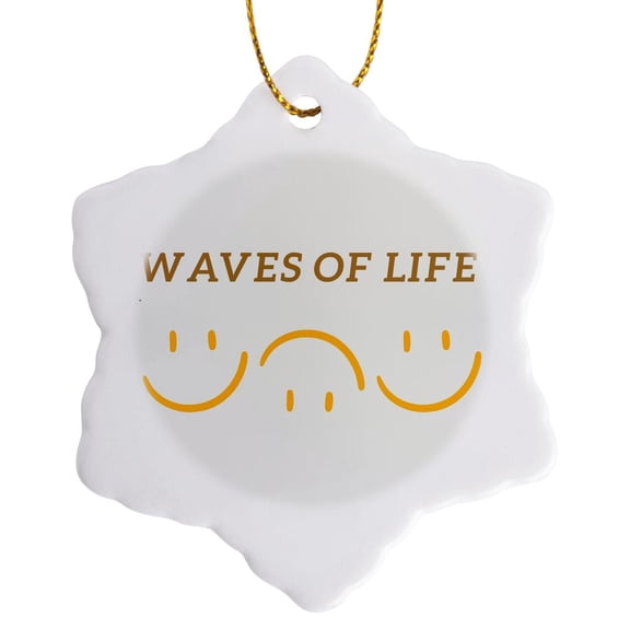 3drose, Cute Emoji with Text of Waves of Life, 3 inch Snowflake Porcelain Ornament