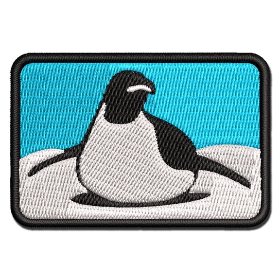 Cute Emperor Penguin Laying or Sliding on Belly Applique Multi-Color Embroidered Hook & Loop Patch - 3 Inch Medium