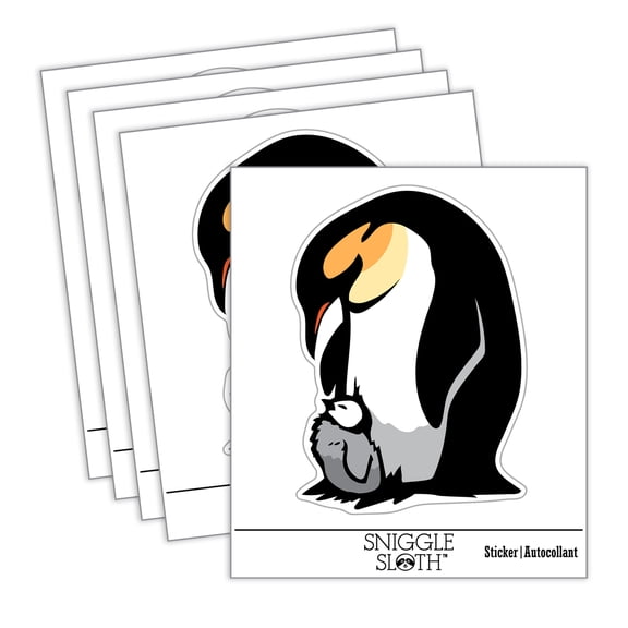 Cute Emperor Penguin Mother with Baby Chick Car Window Bumper Water Bottle Phone Tablet Laptop Waterproof Vinyl Decal Sticker Set 5-Pack - Gloss Finish - 2.0"