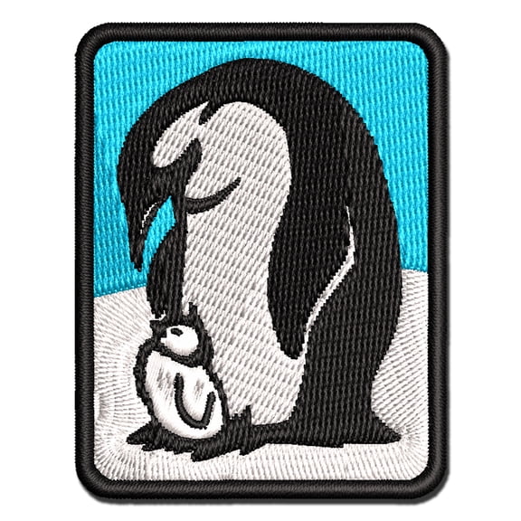 Cute Emperor Penguin Mother with Baby Chick Applique Multi-Color Embroidered Iron-On Patch - 3 Inch Medium