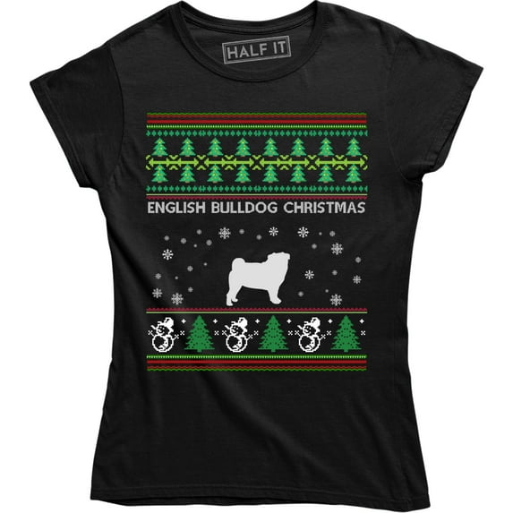 Cute English Bulldog Christmas Funny Animal Lover Xmas Gift Women T-Shirt