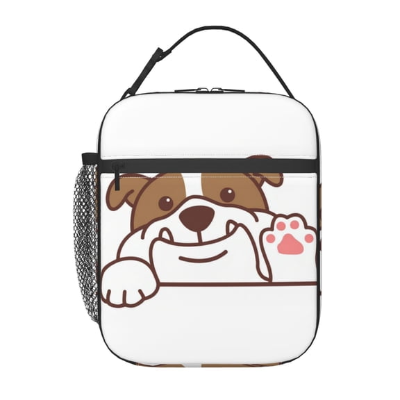 Cute English Bulldog Waving Paw Cartoon Insulated Lunch Bag - Cute Tote With Large Capacity, Reusable Cooler For Women And Men At Work, Picnic, Travel, Office & Beach