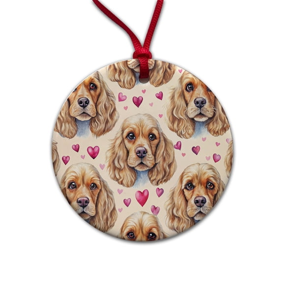 Cute English Cocker Spaniel Dog Faces Christmas Tree Holiday Round Ceramic Ornament