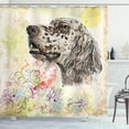 thumbnail image 1 of Cute English Setter Furry Puppy Pet Cartoon Chrysanthemum Flower Shower Curtain, 1 of 3