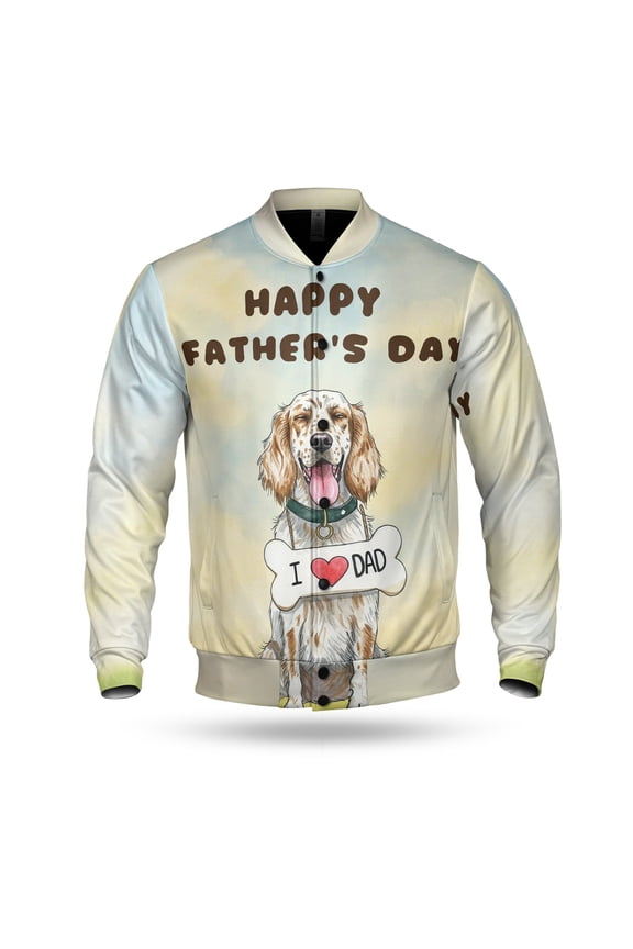 Cute English Setter Loves Dad Happy Father's Day All Over Print 3D Baseball Jacket Dog Lover Bomber Jacket Softball - 12008