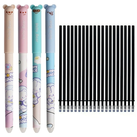 Cute Erasable Gel Pens, 4pcs 2Colors Erasable Pens, Make Mistakes Disappear Colored Pens, Assorted Color Inks for Drawing Writing Planner,Gel Pens for Coloring 20ml(black)