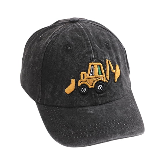 Cute Excavator Embroidery Kids Baseball Cap Adjustable Cotton Washed Vintage Baseball Hat for Boys Girls Age 2-8