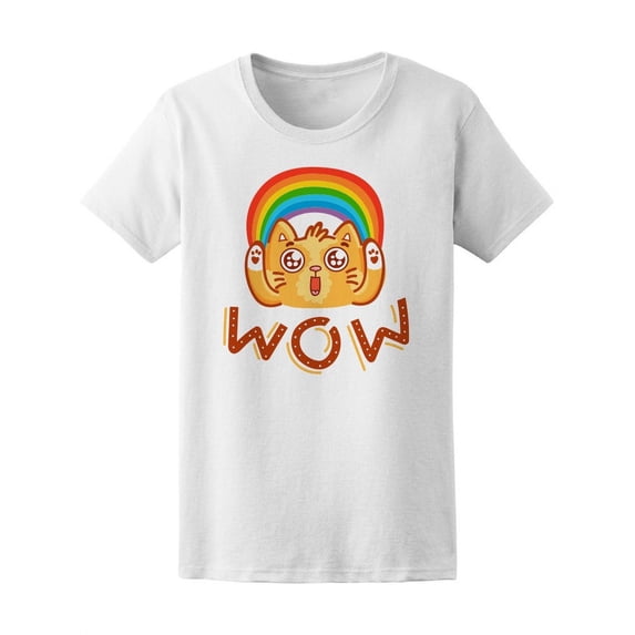Cute Excited Ginger Cat Rainbow T-Shirt Women -Image by Shutterstock, Female x-Large