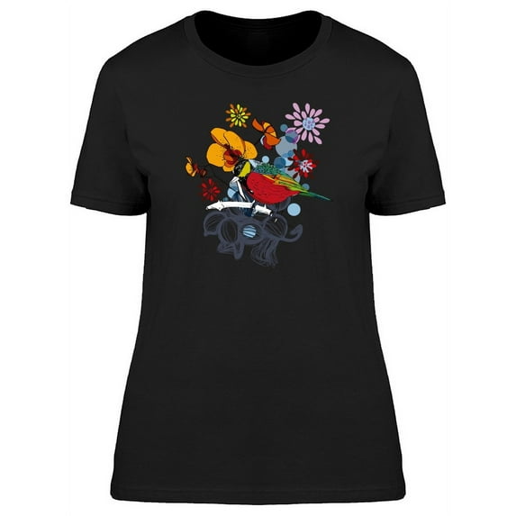 Cute Exotic Colorful Floral Bird T-Shirt Women -Image by Shutterstock, Female x-Large