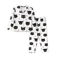 Cute Expression Cartoon Cat Black Pajamas for Women Set Comfy Long