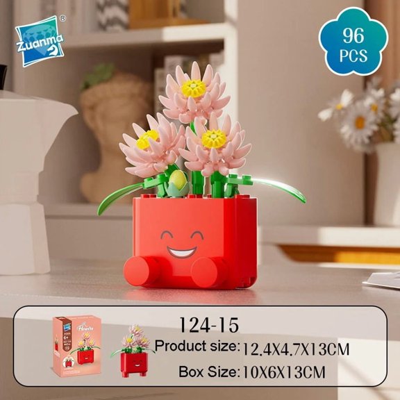 Cute Expression Potted Flower Building Blocks Kit, DIY Botanical Brick Model with Sunflowers & Roses, Mini Assembly Ornament, Perfect Holiday Gift for Kids