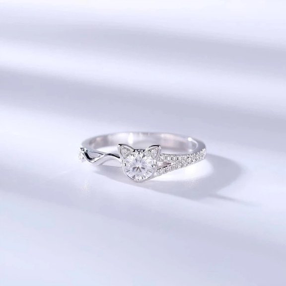Cute Exquisite S925 Sterling Silver Cat Ring Female Wedding Party Valentine's Day Gift Zircon Stone Ring Fashion Jewelry
