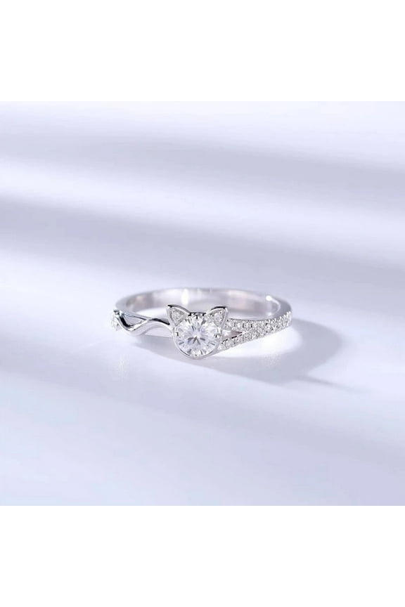 Cute Exquisite S925 Sterling Silver Cat Ring Female Wedding Party Valentine's Day Gift Zircon Stone Ring Fashion Jewelry