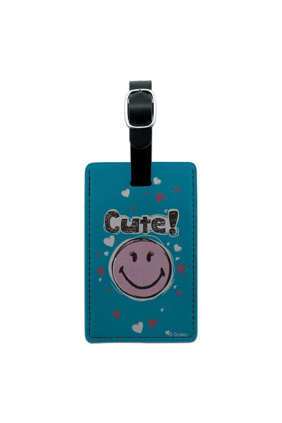 Cute Eyelashes Pink Smiley Face Officially Licensed Rectangle Leather Luggage Card Suitcase Carry-On ID Tag
