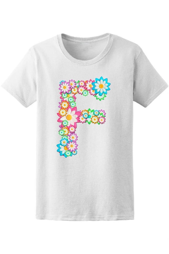 Cute 'F' Colorful Floral Letter Tee Women's -Image by Shutterstock