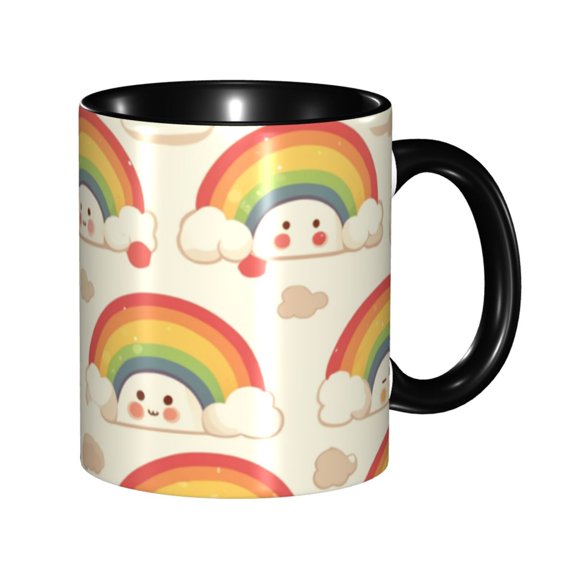 Cute Face Rainbow Coffee Mug Fun Custom Ceramic Mugs 11oz Black