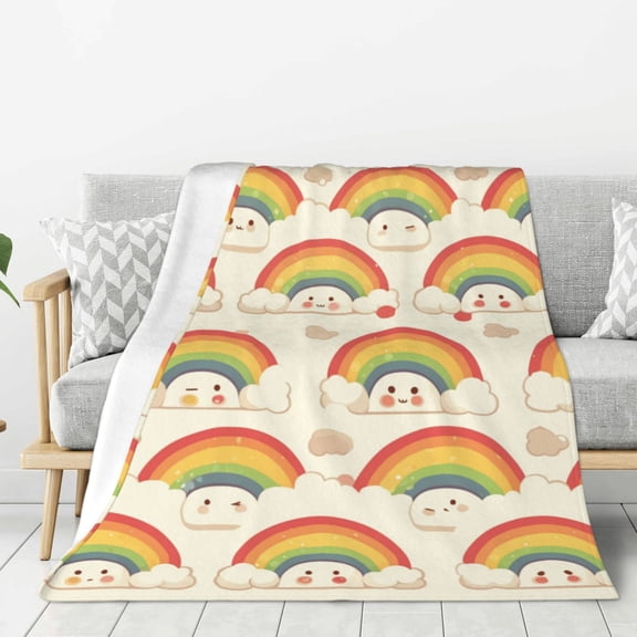 Cute Face Rainbow Lightweight Plush Fuzzy Cozy Soft Blankets 40"X30"