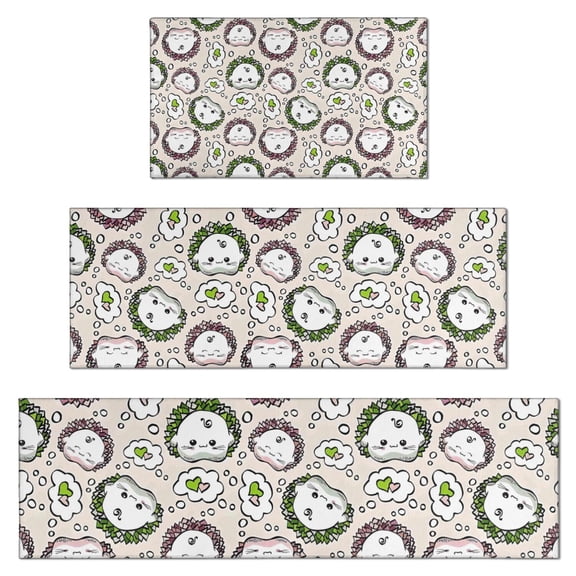 Cute Faces Pattern Kitchen Rugs Sets Of 3,Kitchen Runner Rugs Non Skid Washable,Decorative Kitchen Floor Mats for Kitchen,Sink,Laundry,17"x30"+ 17"x47" + 17"x59"