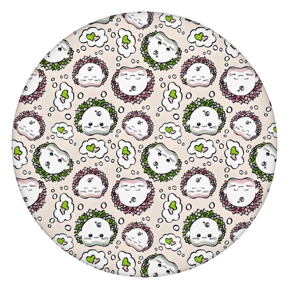Cute Faces Pattern Round Fitted Tablecloth with Elastic Edge,Dining Table Cover Waterproof,Outdoor Round Tablecloth for Camping,Dining,Indoor and Outdoor